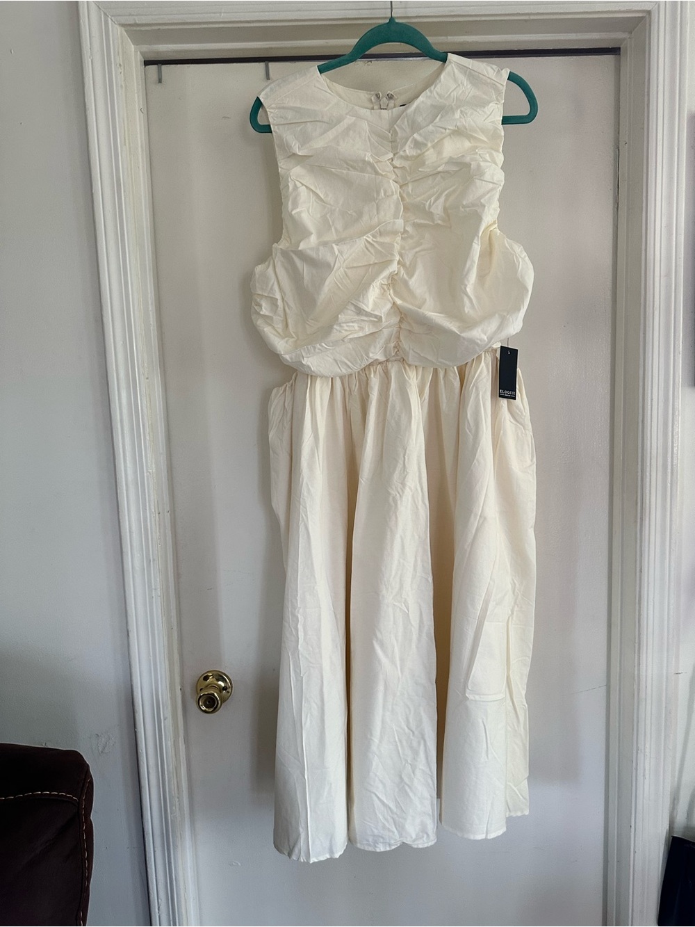 Eloquii Cream Sleeveless Dress with Gathered Bodice
